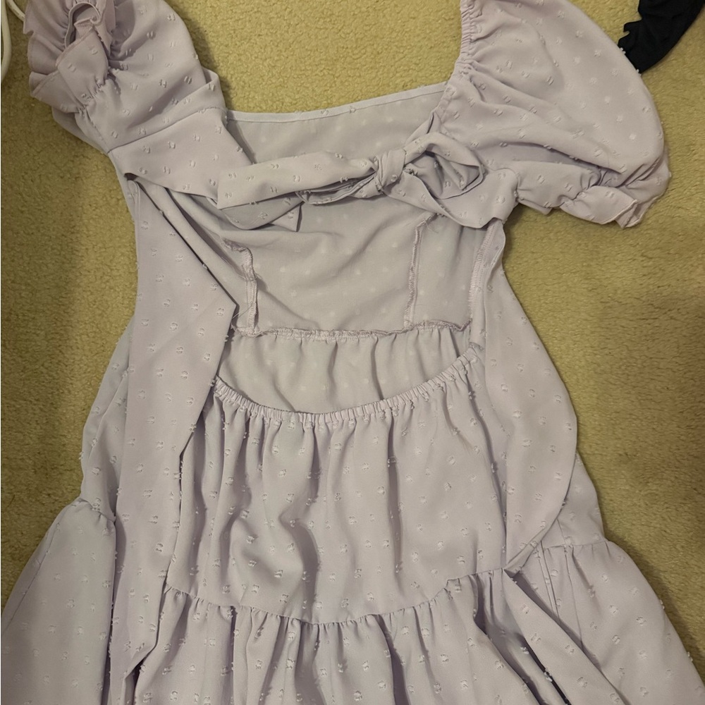 Lilac Puff Sleeve Tie-Front Dress